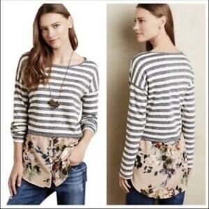 Anthropologie Postmark Striped Layered Floral Knit Chiffon Boho Top XS